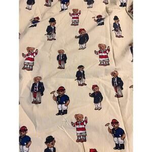 Ralph Lauren Teddy Polo Bear Stripe Queen size flat sheet Cotton Yellow Luxury